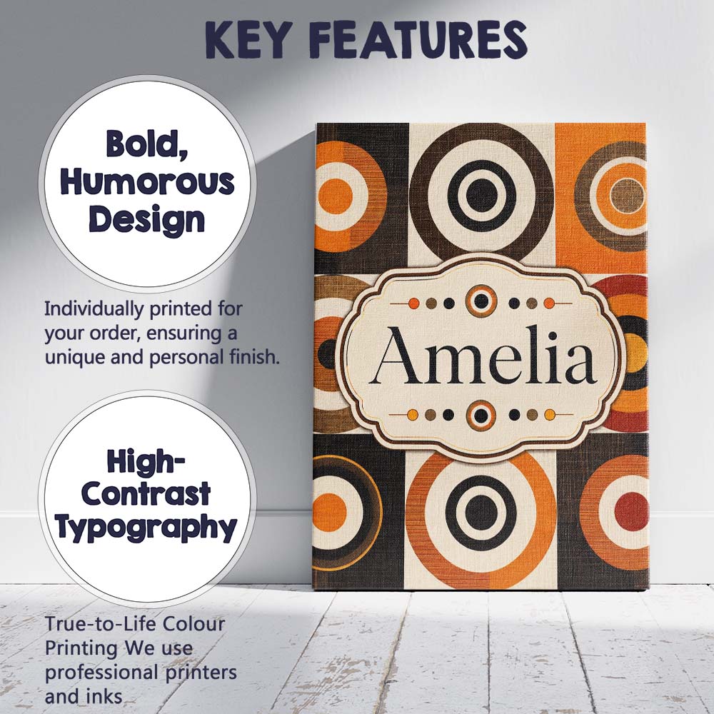 Personalised Name Concentric Circle Pattern Custom Bespoke Interior Contemporary Canvas Wall Art Print Decor Picture Ready to Hang