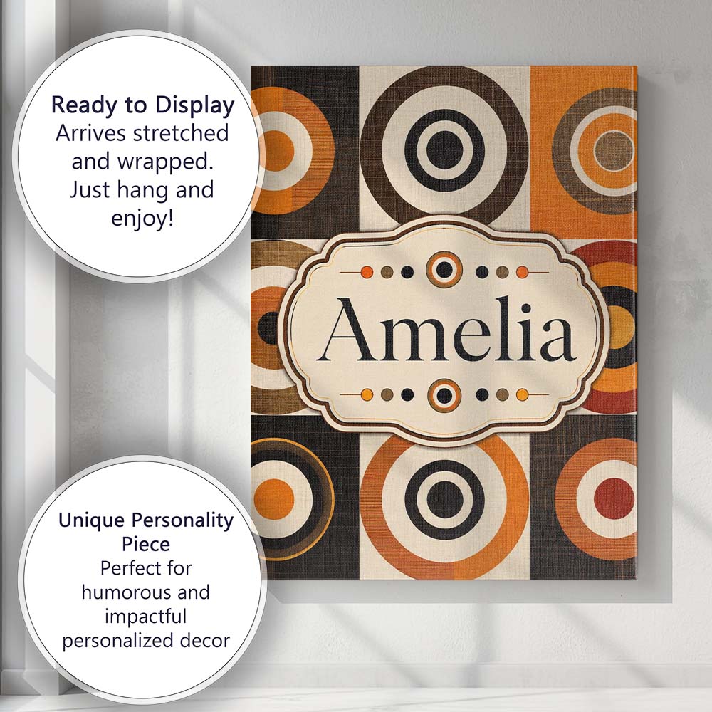 Personalised Name Concentric Circle Pattern Custom Bespoke Interior Contemporary Canvas Wall Art Print Decor Picture Ready to Hang