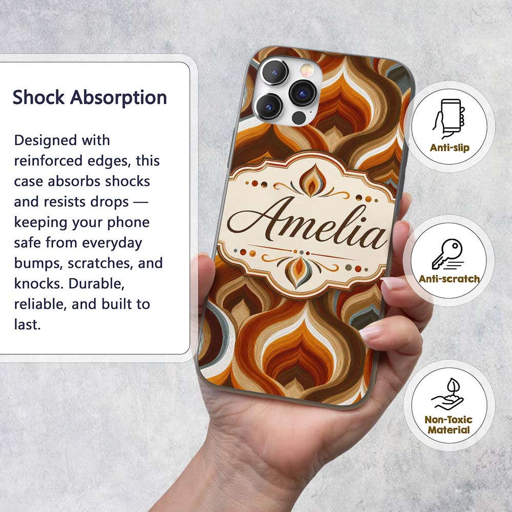 Modern Abstract Rounded Square Pattern in Soft Custom Name Protective Phone Case Mobile Cover Durable Everyday Smartphone Shock Resistant