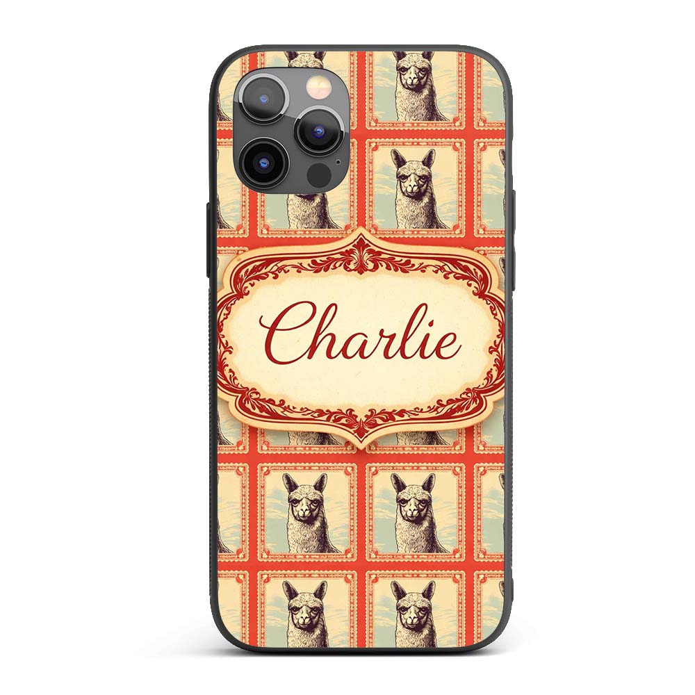 Alpaca Sketch Frame Rustic Vintage Animal Pattern Custom Name Protective Phone Case Mobile Cover Durable Everyday Smartphone Shock Resistant