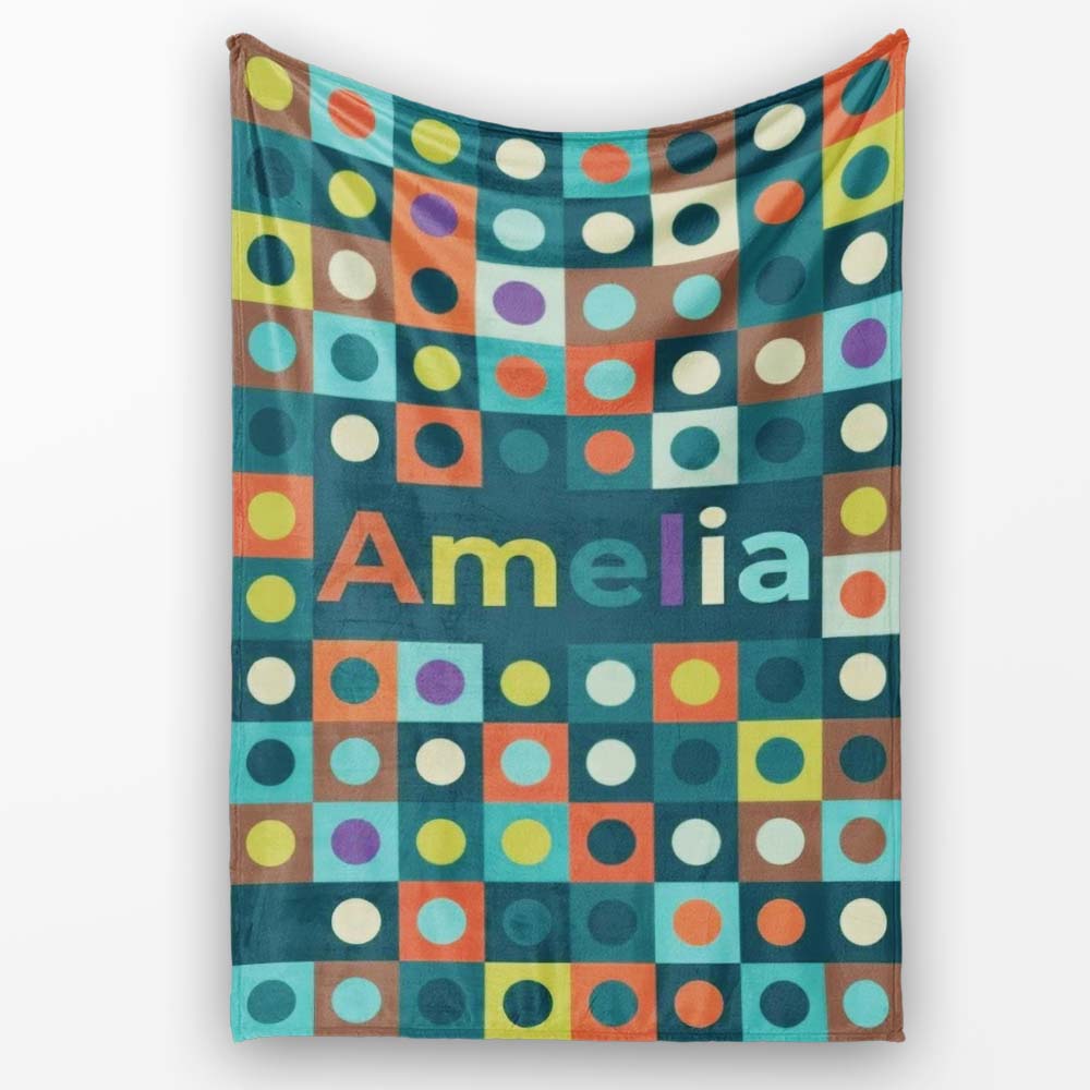 Multicolor Dot Grid Bold Seamless Pattern Thoughtful Gift Idea Personalised Custom Name Super Soft Fleece Blanket Bed Sofa Throw