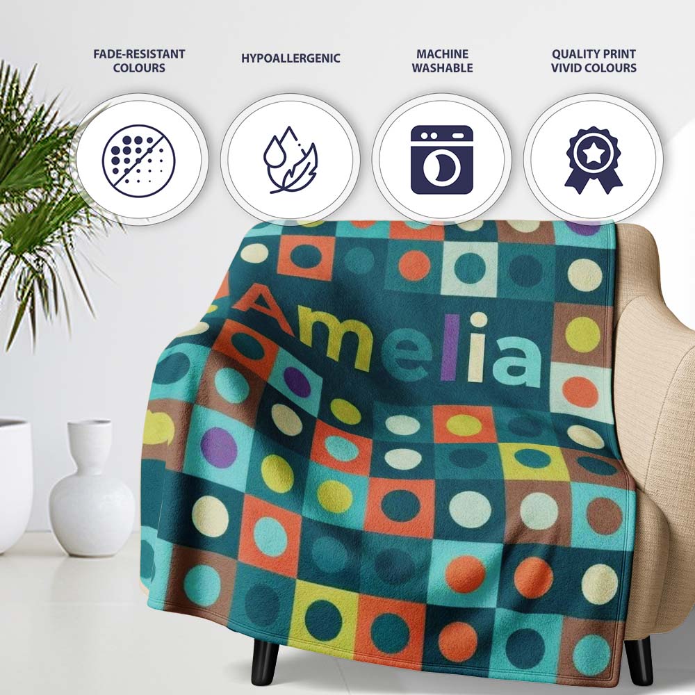 Multicolor Dot Grid Bold Seamless Pattern Thoughtful Gift Idea Personalised Custom Name Super Soft Fleece Blanket Bed Sofa Throw