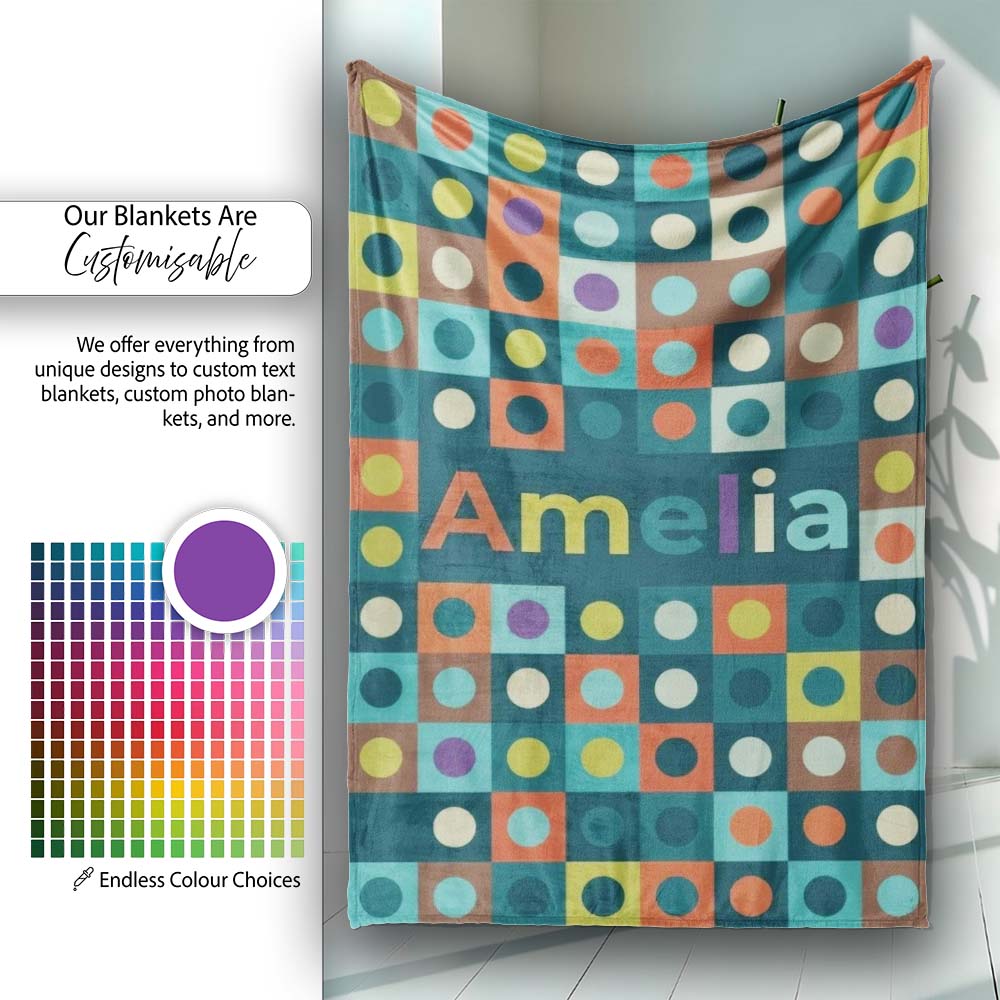 Multicolor Dot Grid Bold Seamless Pattern Thoughtful Gift Idea Personalised Custom Name Super Soft Fleece Blanket Bed Sofa Throw