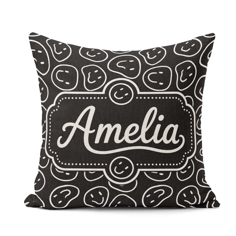 Custom Name Abstract Black White Doodle Faces Seamless Pattern Square Filled Cushion Throw Pillow Sofa Bed Home Decor Zip Washable UK Made