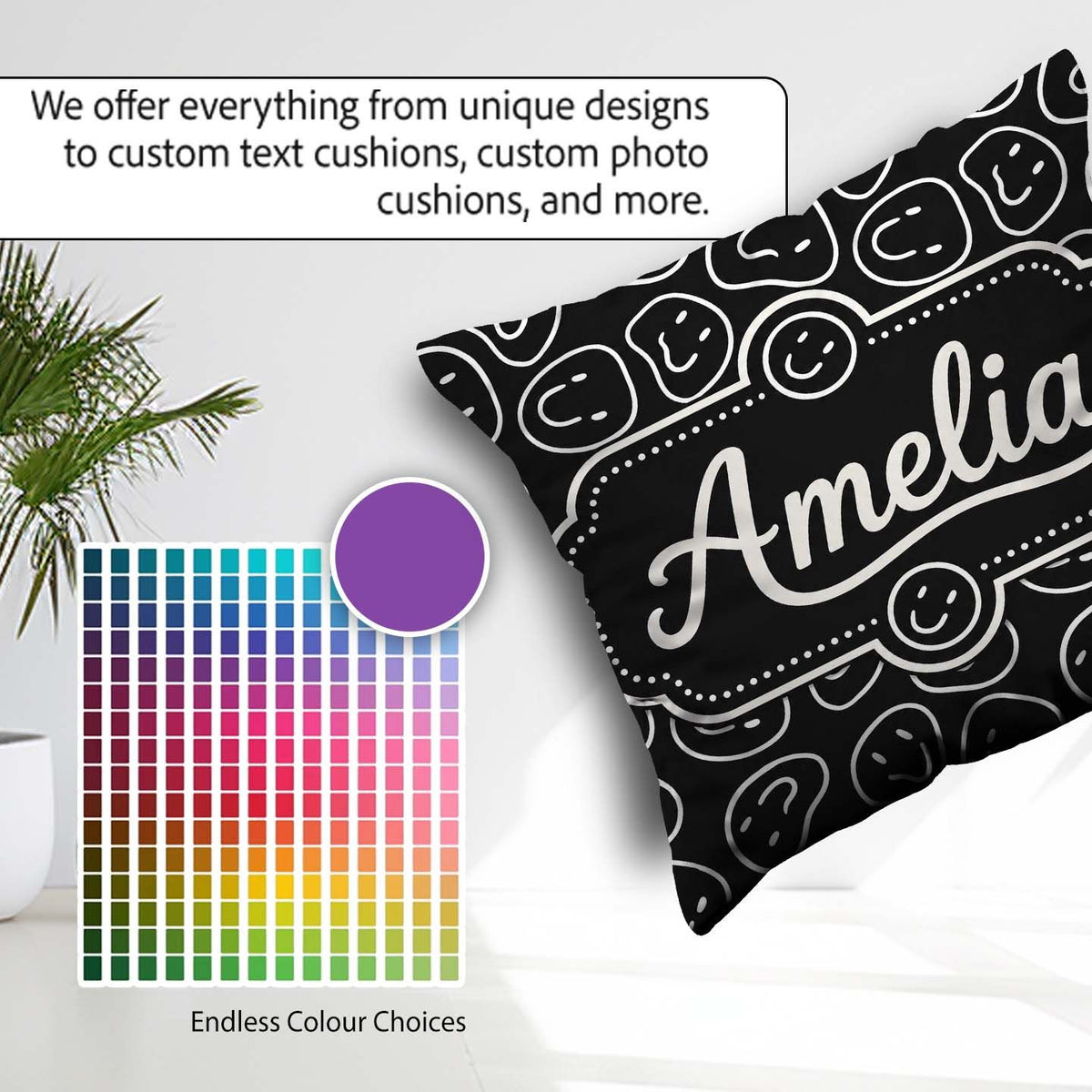 Custom Name Abstract Black White Doodle Faces Seamless Pattern Square Filled Cushion Throw Pillow Sofa Bed Home Decor Zip Washable UK Made