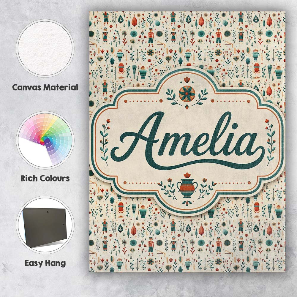 Personalised Name Scandinavian Folk Custom Stylish Home Interior Elegant Feature Canvas Wall Art Print Decor Picture Ready to Hang