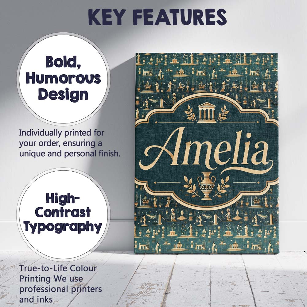Personalised Name Ancient Greek Scene Custom Modern Room Accent Creative Decorator Style Canvas Wall Art Print Decor Picture Ready to Hang