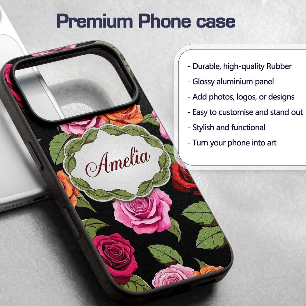 Realistic Rose Flower Seamless Pattern Red Pink Custom Name Protective Phone Case Mobile Cover Durable Everyday Smartphone Shock Resistant