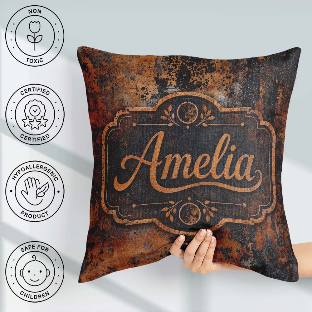 Custom Name Abstract Rust Paint Splatter Grunge Seamless Pattern Square Filled Cushion Throw Pillow Sofa Bed Home Decor Zip Washable UK Made