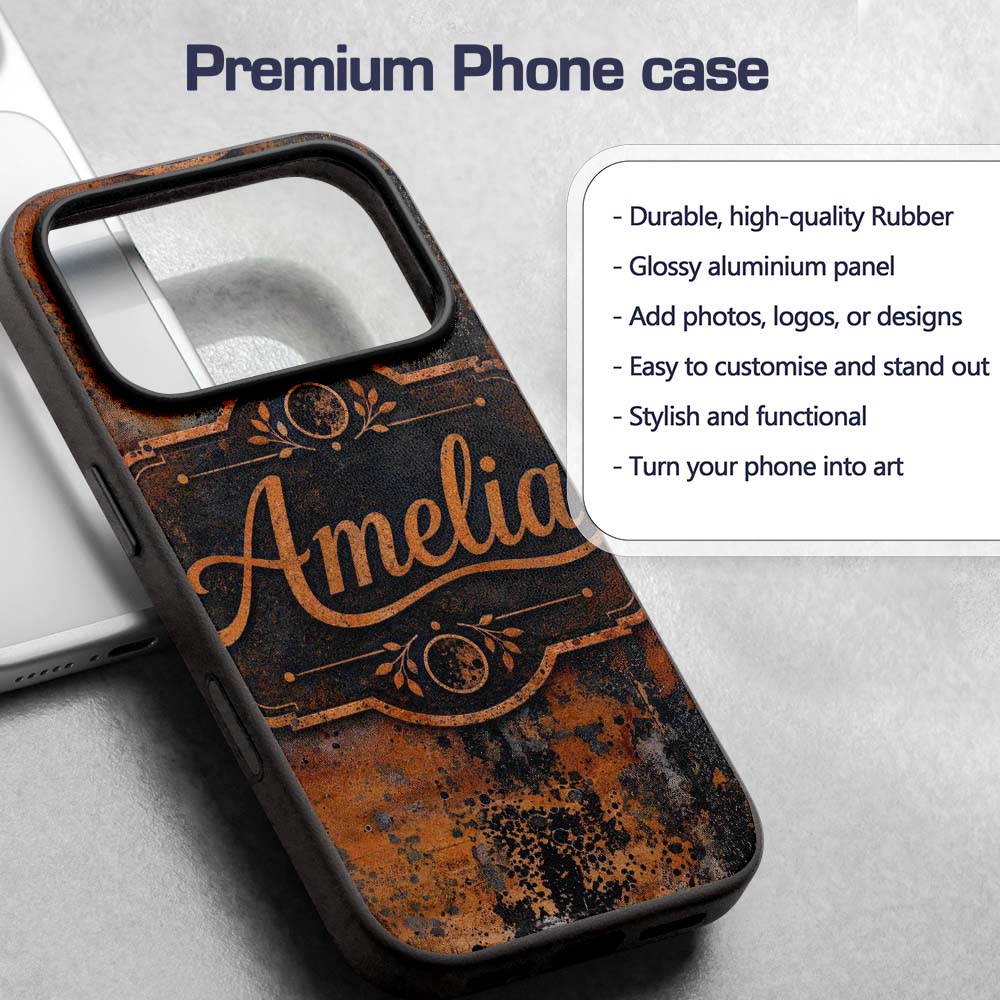 Abstract Rust and Paint Splatter Grunge Seamless Custom Name Protective Phone Case Mobile Cover Durable Everyday Smartphone Shock Resistant