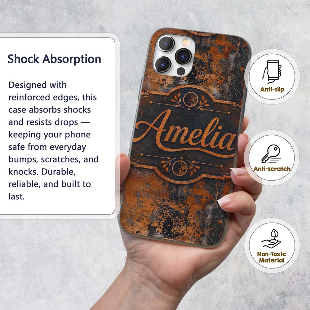 Abstract Rust and Paint Splatter Grunge Seamless Custom Name Protective Phone Case Mobile Cover Durable Everyday Smartphone Shock Resistant