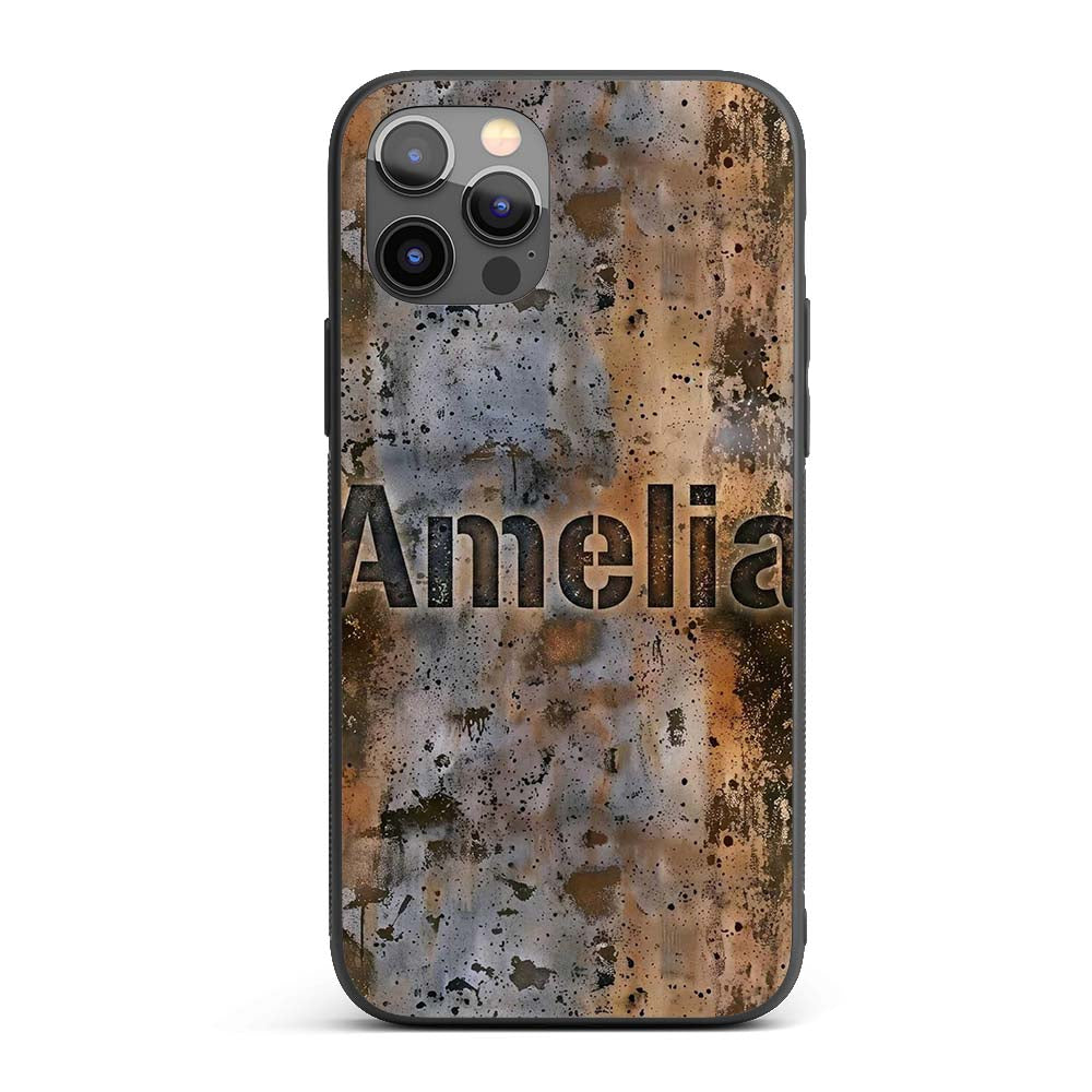 Weathered Metal Rust Texture Seamless Pattern Custom Name Protective Phone Case Mobile Cover Durable Everyday Smartphone Shock Resistant