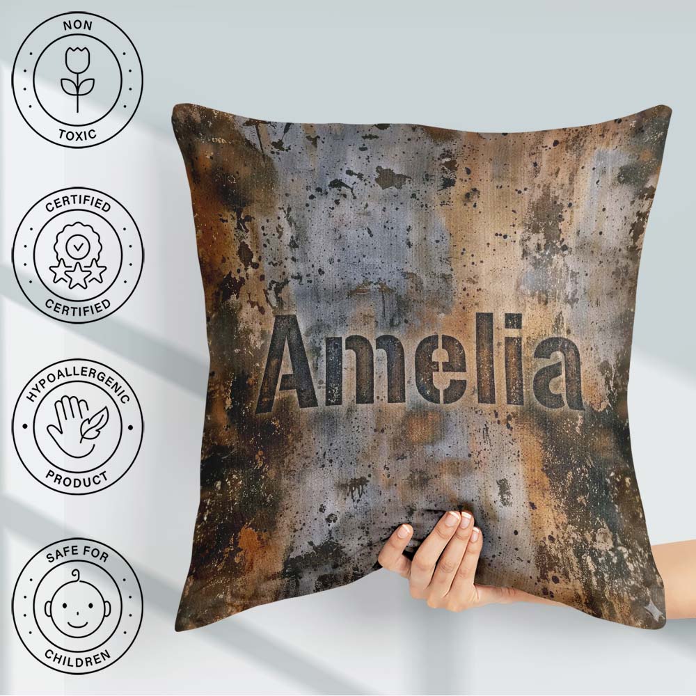 Custom Name Weathered Metal Rust Texture Seamless Pattern Grunge Square Filled Cushion Throw Pillow Sofa Bed Home Decor Zip Washable UK Made