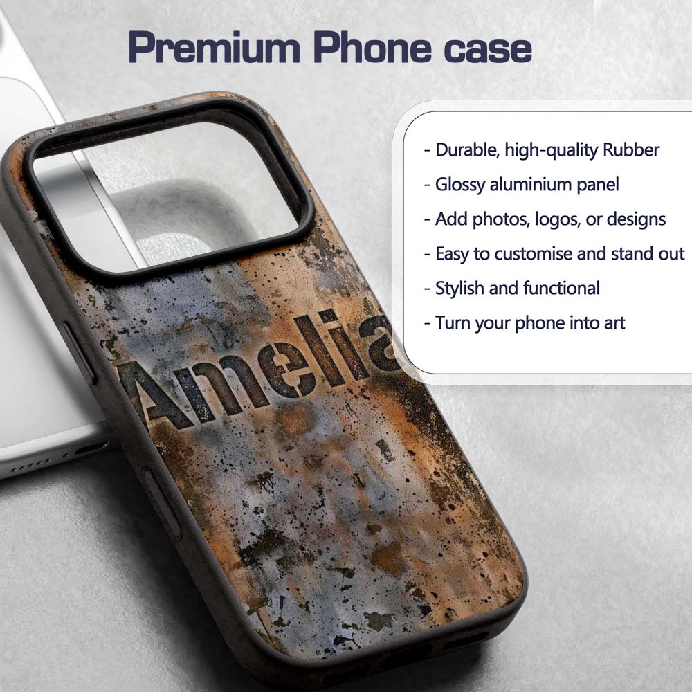 Weathered Metal Rust Texture Seamless Pattern Custom Name Protective Phone Case Mobile Cover Durable Everyday Smartphone Shock Resistant