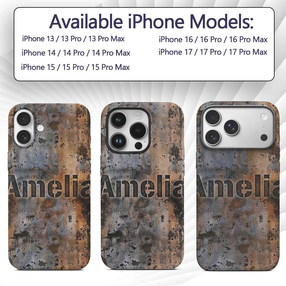 Weathered Metal Rust Texture Seamless Pattern Custom Name Protective Phone Case Mobile Cover Durable Everyday Smartphone Shock Resistant