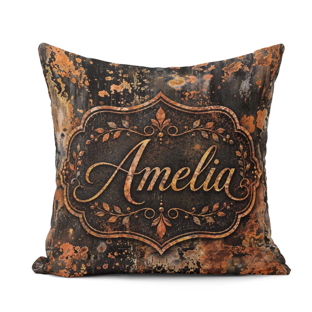 Custom Name Dark Grunge Rust Texture Splatter Pattern Industrial Square Filled Cushion Throw Pillow Sofa Bed Home Decor Zip Washable UK Made