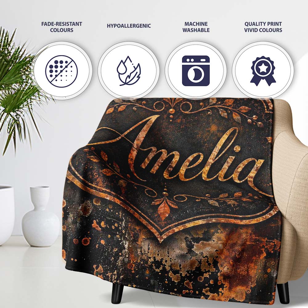 Dark Grunge Rust Texture with Splatter Seamless Pattern Industrial Personalised Custom Name Super Soft Fleece Blanket Bed Sofa Throw