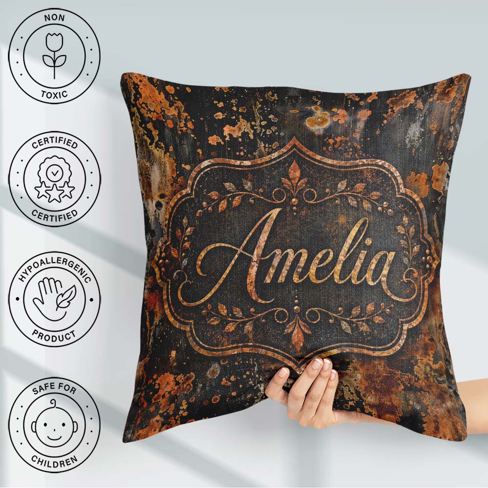 Custom Name Dark Grunge Rust Texture Splatter Pattern Industrial Square Filled Cushion Throw Pillow Sofa Bed Home Decor Zip Washable UK Made