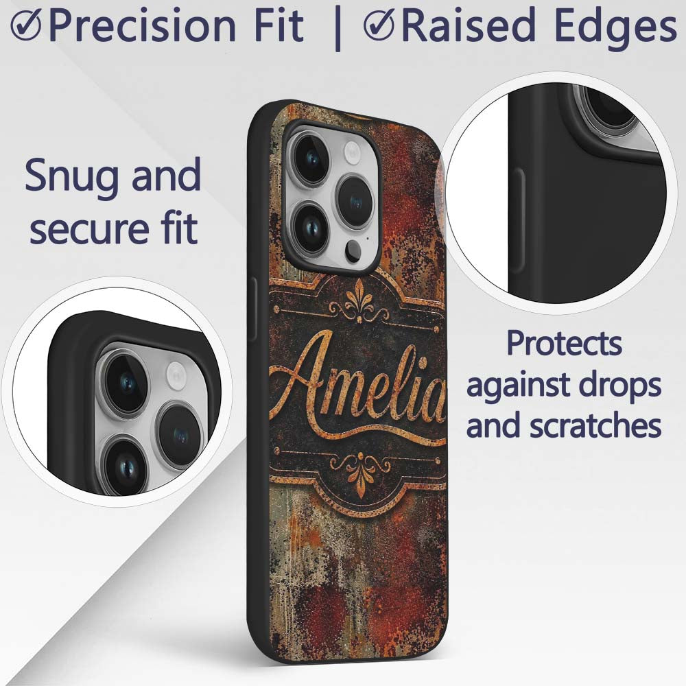 Abstract Dark Rust Paint Splash Seamless Pattern Custom Name Protective Phone Case Mobile Cover Durable Everyday Smartphone Shock Resistant