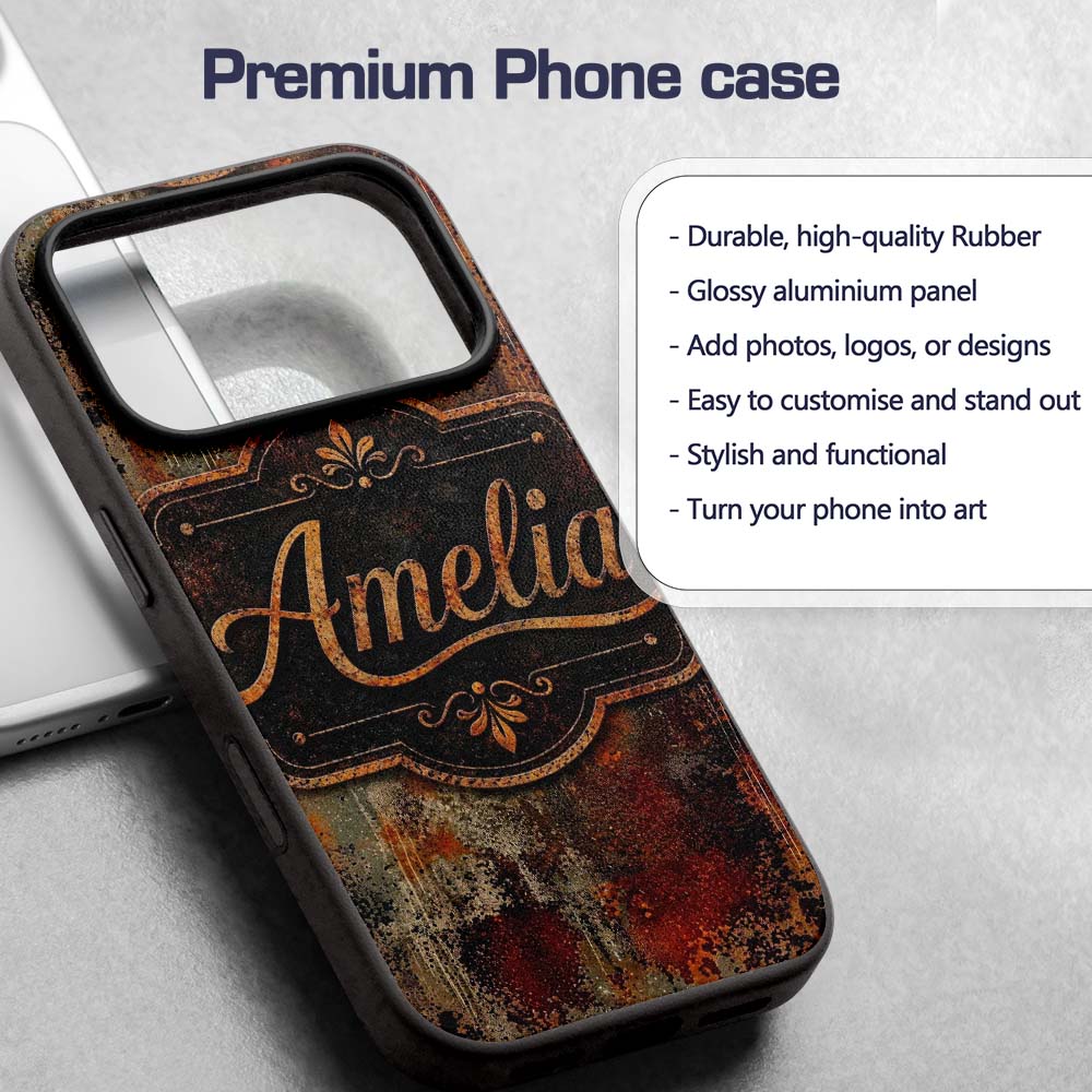 Abstract Dark Rust Paint Splash Seamless Pattern Custom Name Protective Phone Case Mobile Cover Durable Everyday Smartphone Shock Resistant