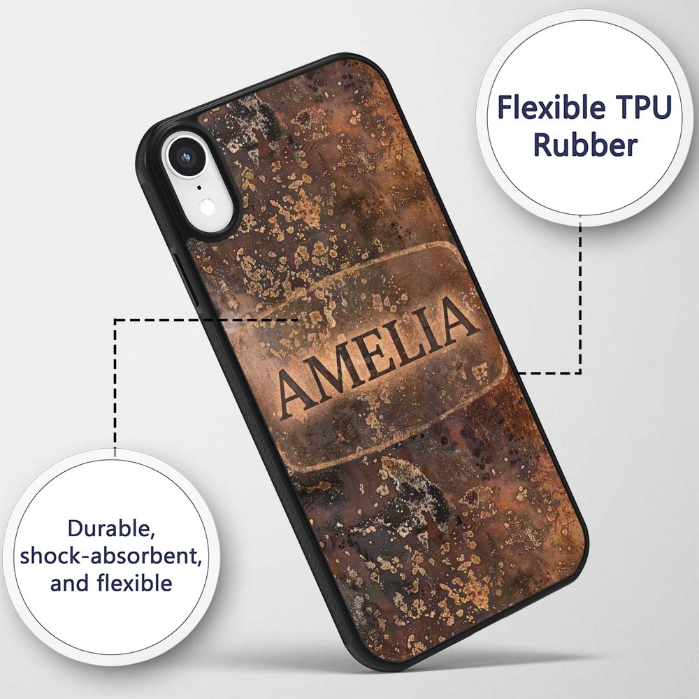 Urban Grunge Rust Texture Seamless Printed Design Custom Name Protective Phone Case Mobile Cover Durable Everyday Smartphone Shock Resistant