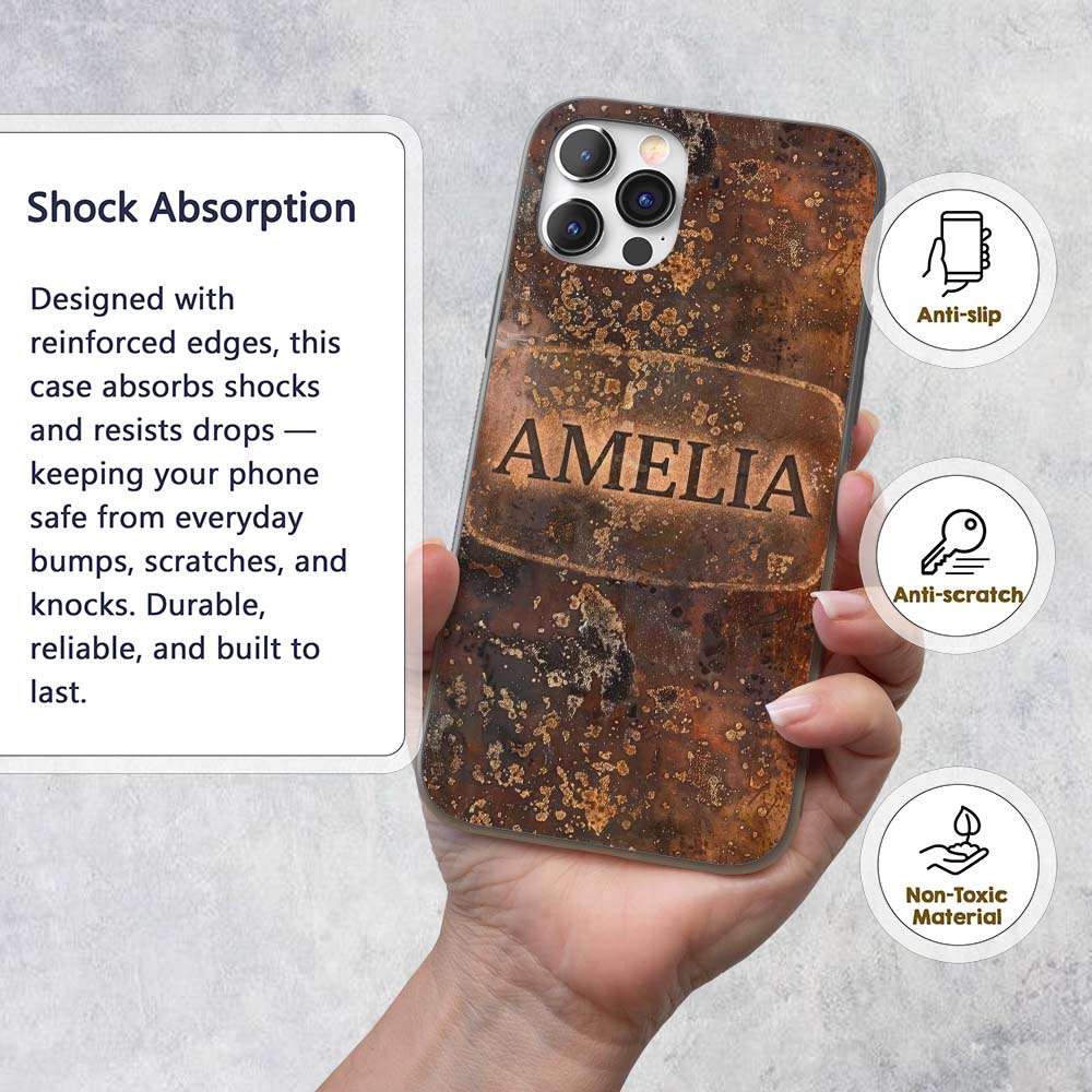 Urban Grunge Rust Texture Seamless Printed Design Custom Name Protective Phone Case Mobile Cover Durable Everyday Smartphone Shock Resistant