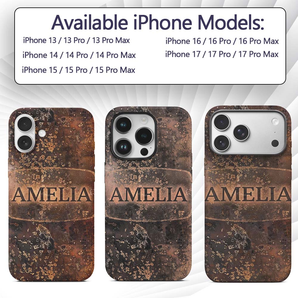Urban Grunge Rust Texture Seamless Printed Design Custom Name Protective Phone Case Mobile Cover Durable Everyday Smartphone Shock Resistant