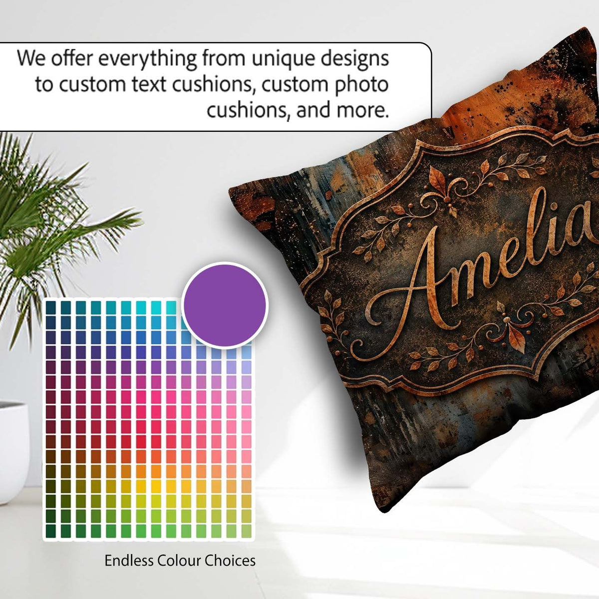 Custom Name Burnt Metal Rust Texture Seamless Pattern Dark Style Square Filled Cushion Throw Pillow Sofa Bed Home Decor Zip Washable UK Made