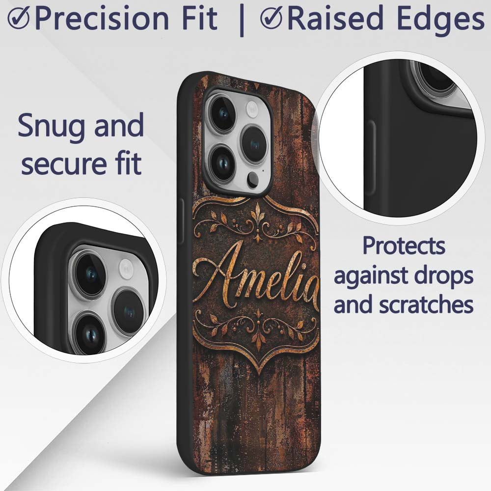 Dark Industrial Rust Texture Seamless Pattern Custom Name Protective Phone Case Mobile Cover Durable Everyday Smartphone Shock Resistant