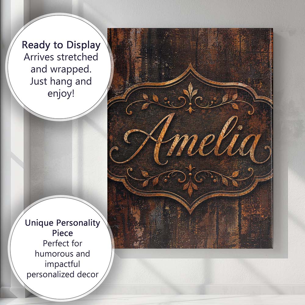 Personalised Name Dark Industrial Rust Custom Modern Room Accent Elegant Feature Canvas Wall Art Print Decor Picture Ready to Hang