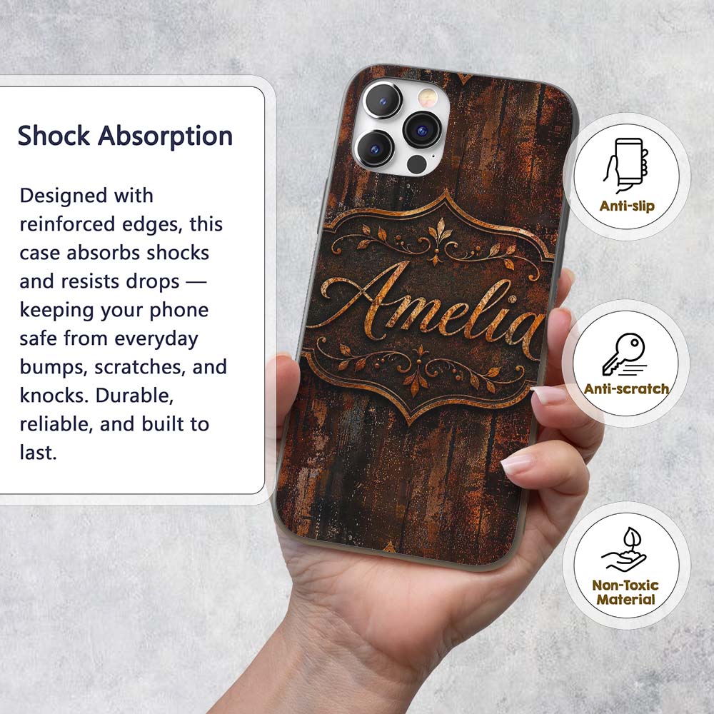 Dark Industrial Rust Texture Seamless Pattern Custom Name Protective Phone Case Mobile Cover Durable Everyday Smartphone Shock Resistant