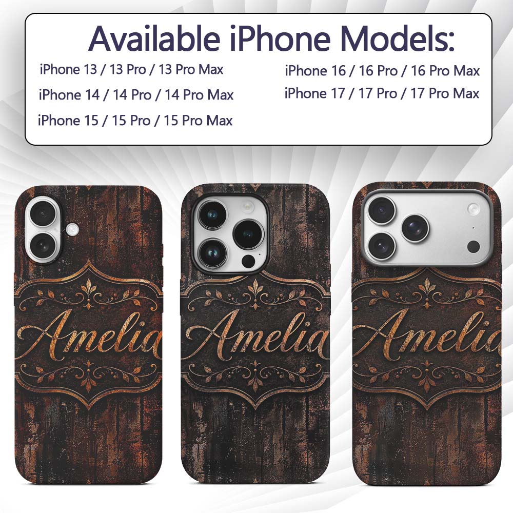 Dark Industrial Rust Texture Seamless Pattern Custom Name Protective Phone Case Mobile Cover Durable Everyday Smartphone Shock Resistant