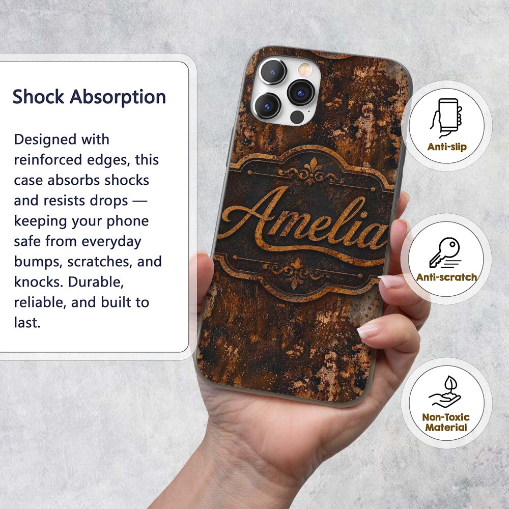 Abstract Rust Splash Texture Seamless Pattern Custom Name Protective Phone Case Mobile Cover Durable Everyday Smartphone Shock Resistant