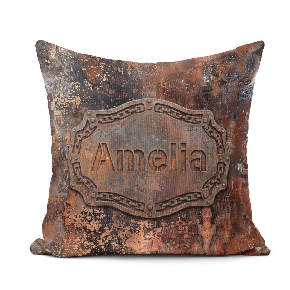 Custom Name Corroded Metal Rust Texture Seamless Pattern Grunge Square Filled Cushion Throw Pillow Sofa Bed Home Decor Zip Washable UK Made