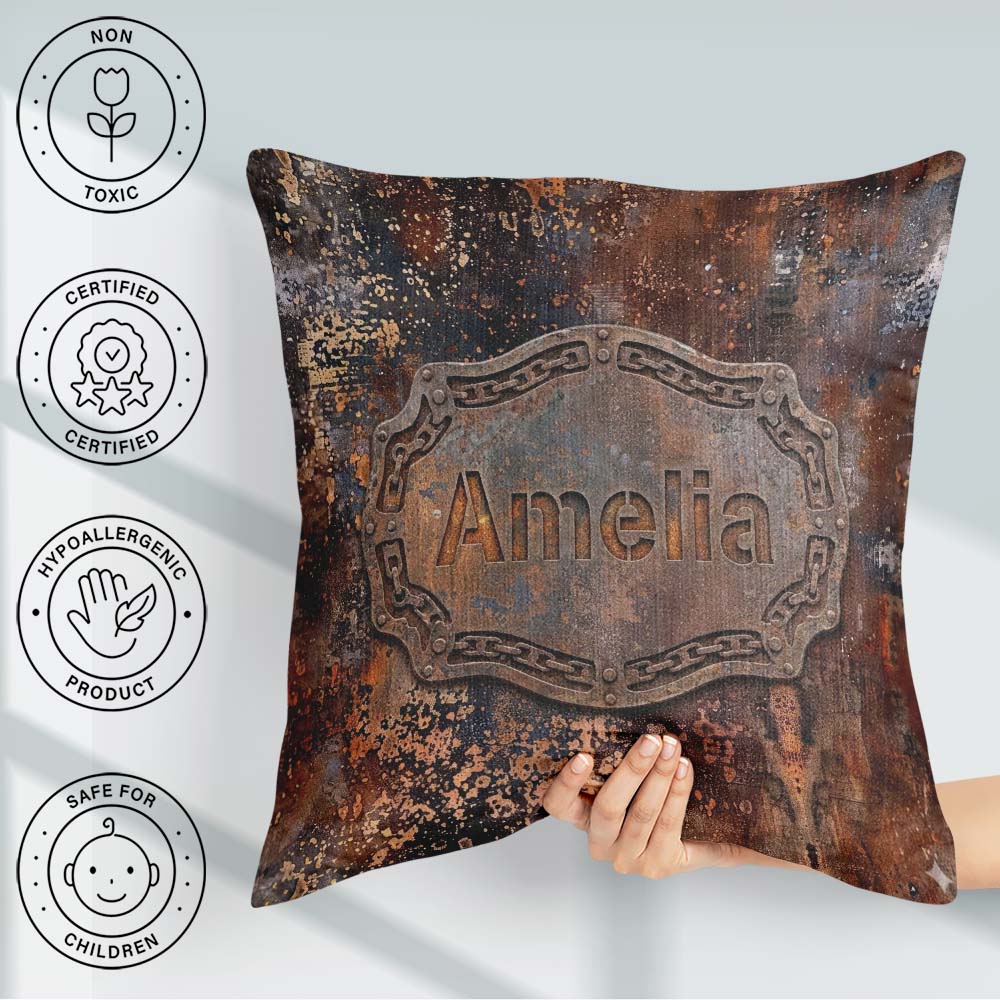 Custom Name Corroded Metal Rust Texture Seamless Pattern Grunge Square Filled Cushion Throw Pillow Sofa Bed Home Decor Zip Washable UK Made