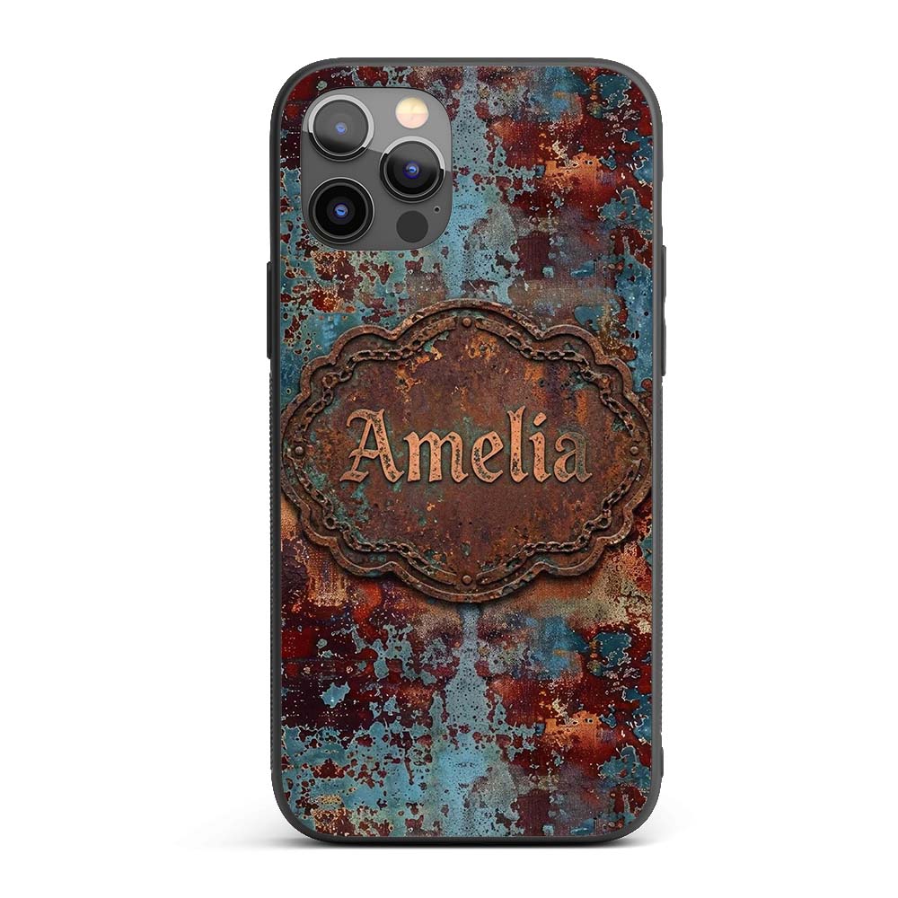 Abstract Rust Patina Texture Teal Blue Oxidised Custom Name Protective Phone Case Mobile Cover Durable Everyday Smartphone Shock Resistant
