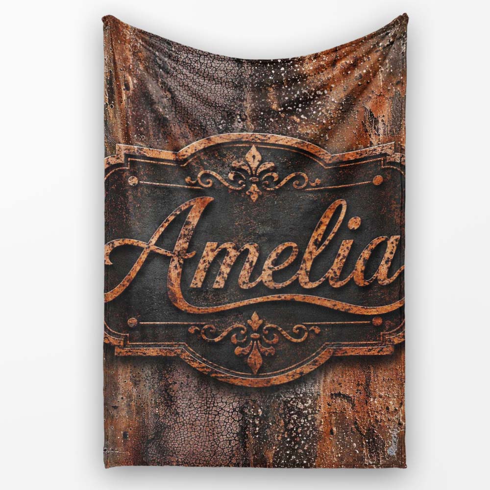Distressed Rust Metal Surface Texture Dark Brown Grunge Seamless Personalised Custom Name Super Soft Fleece Blanket Bed Sofa Throw