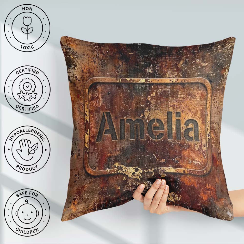 Custom Name Urban Rust Texture with Gold Flecks Grunge Seamless Square Filled Cushion Throw Pillow Sofa Bed Home Decor Zip Washable UK Made
