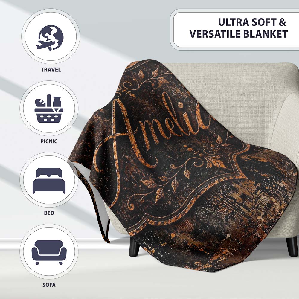 Vintage Metal Rust Patina Texture Dark Industrial Grunge Seamless Personalised Custom Name Super Soft Fleece Blanket Bed Sofa Throw