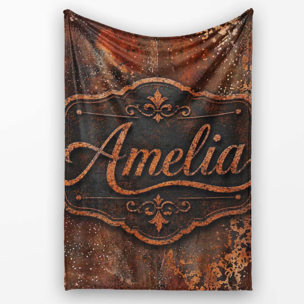 Aged Steel Rust Texture with Splatter Effect Grunge Seamless Pattern Personalised Custom Name Super Soft Fleece Blanket Bed Sofa Throw