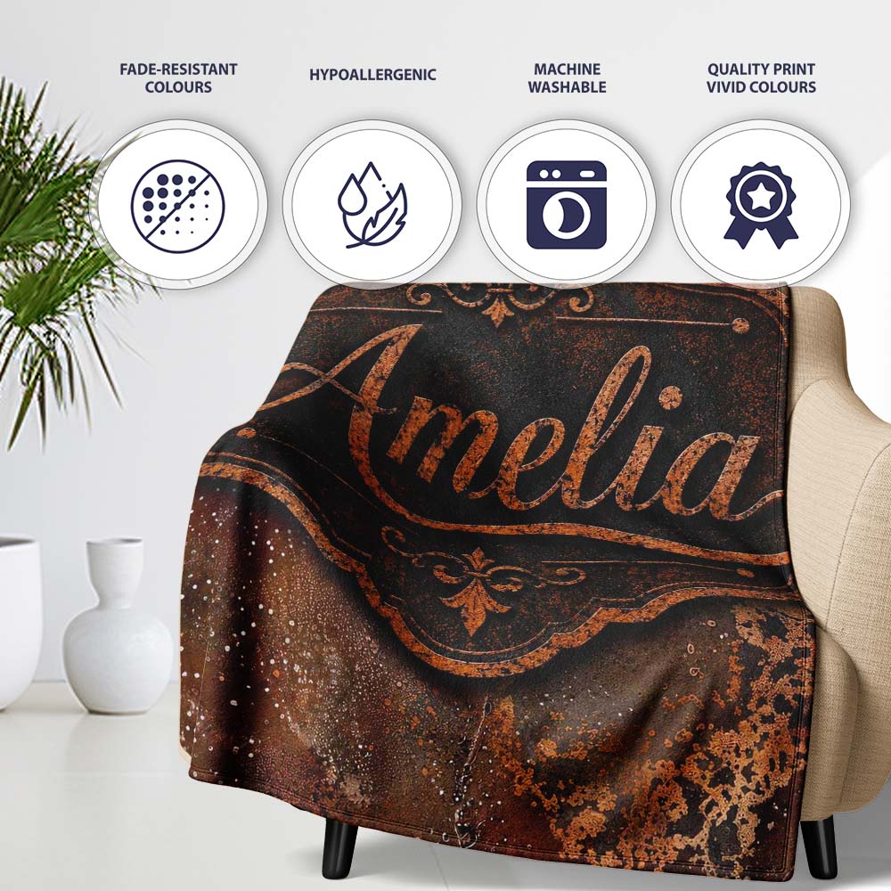 Aged Steel Rust Texture with Splatter Effect Grunge Seamless Pattern Personalised Custom Name Super Soft Fleece Blanket Bed Sofa Throw