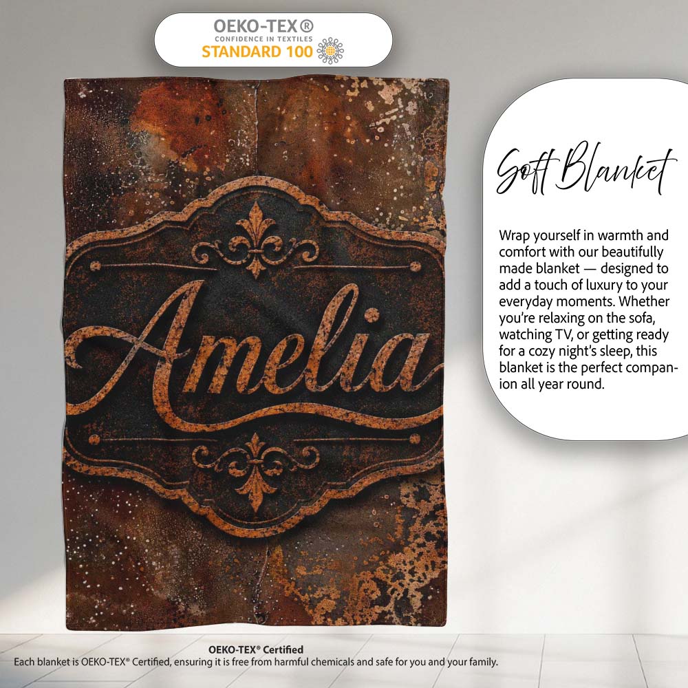 Aged Steel Rust Texture with Splatter Effect Grunge Seamless Pattern Personalised Custom Name Super Soft Fleece Blanket Bed Sofa Throw
