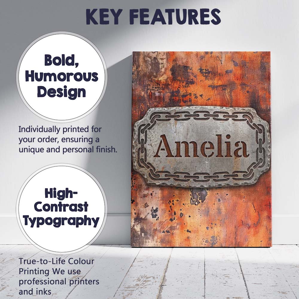 Personalised Name Weathered Rust Surface Custom Unique Gift Idea Elegant Feature Canvas Wall Art Print Decor Picture Ready to Hang