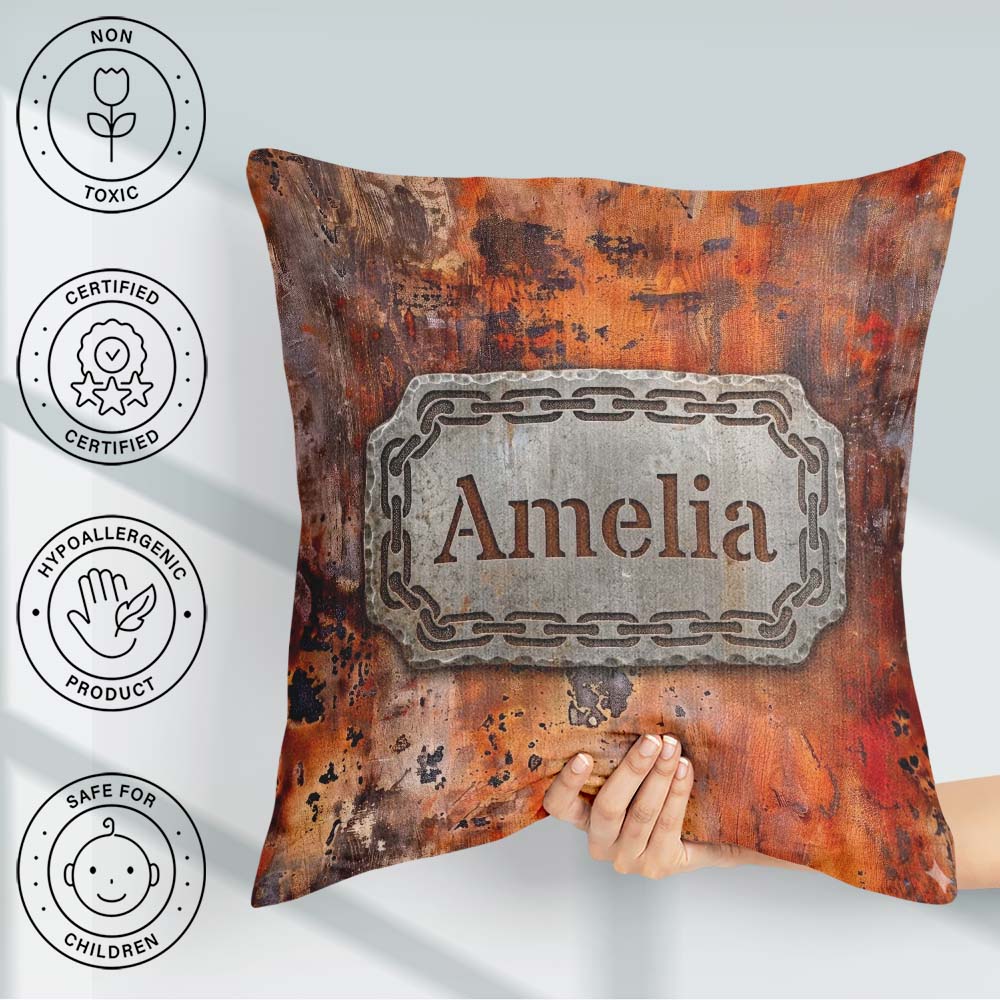 Custom Name Weathered Rust Surface Crack Detail Seamless Pattern Square Filled Cushion Throw Pillow Sofa Bed Home Decor Zip Washable UK Made