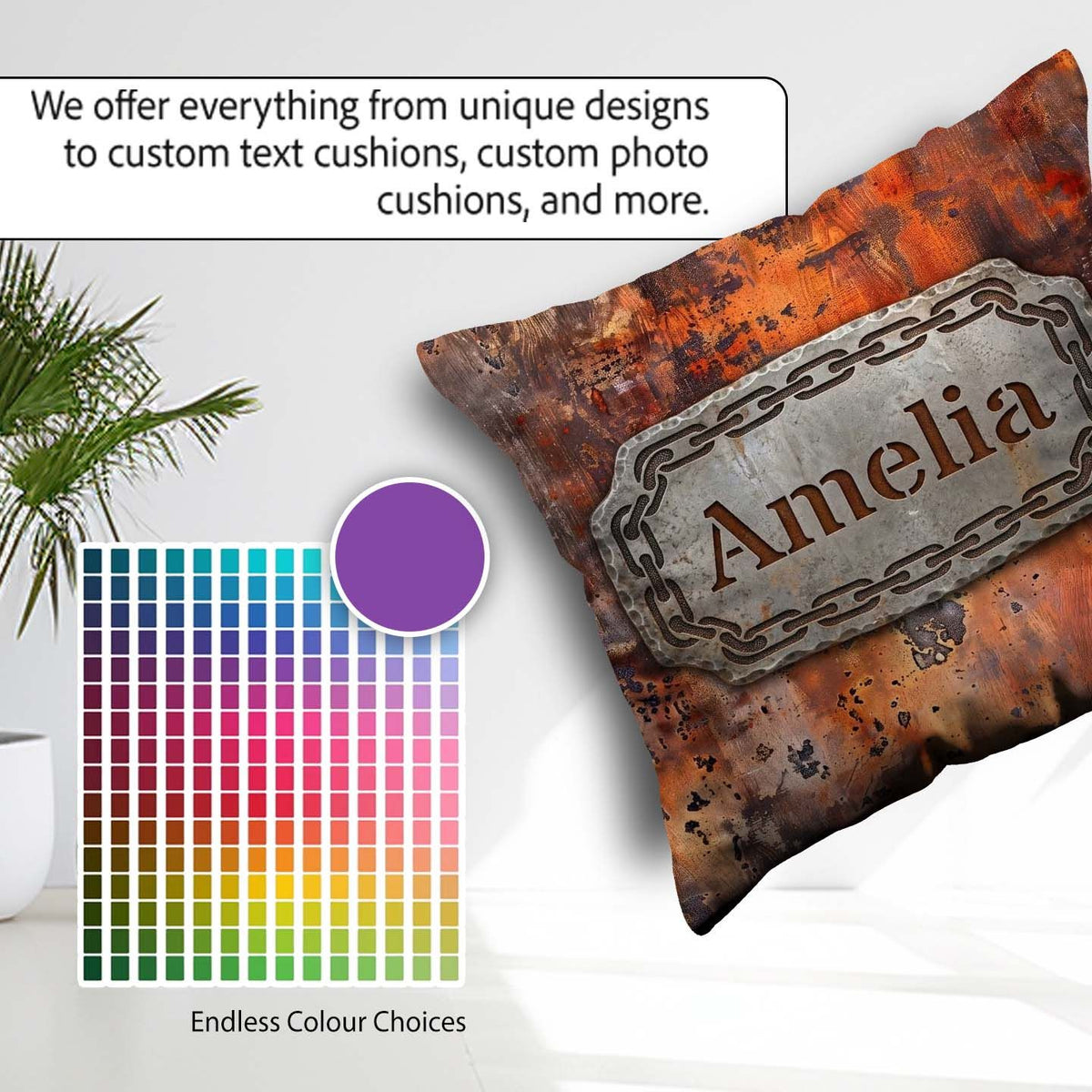 Custom Name Weathered Rust Surface Crack Detail Seamless Pattern Square Filled Cushion Throw Pillow Sofa Bed Home Decor Zip Washable UK Made
