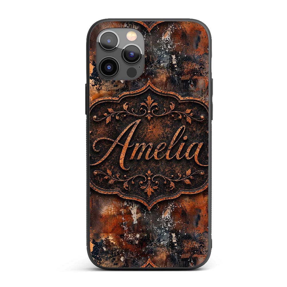 Burnt Orange Rust Abstract Texture Industrial Custom Name Protective Phone Case Mobile Cover Durable Everyday Smartphone Shock Resistant