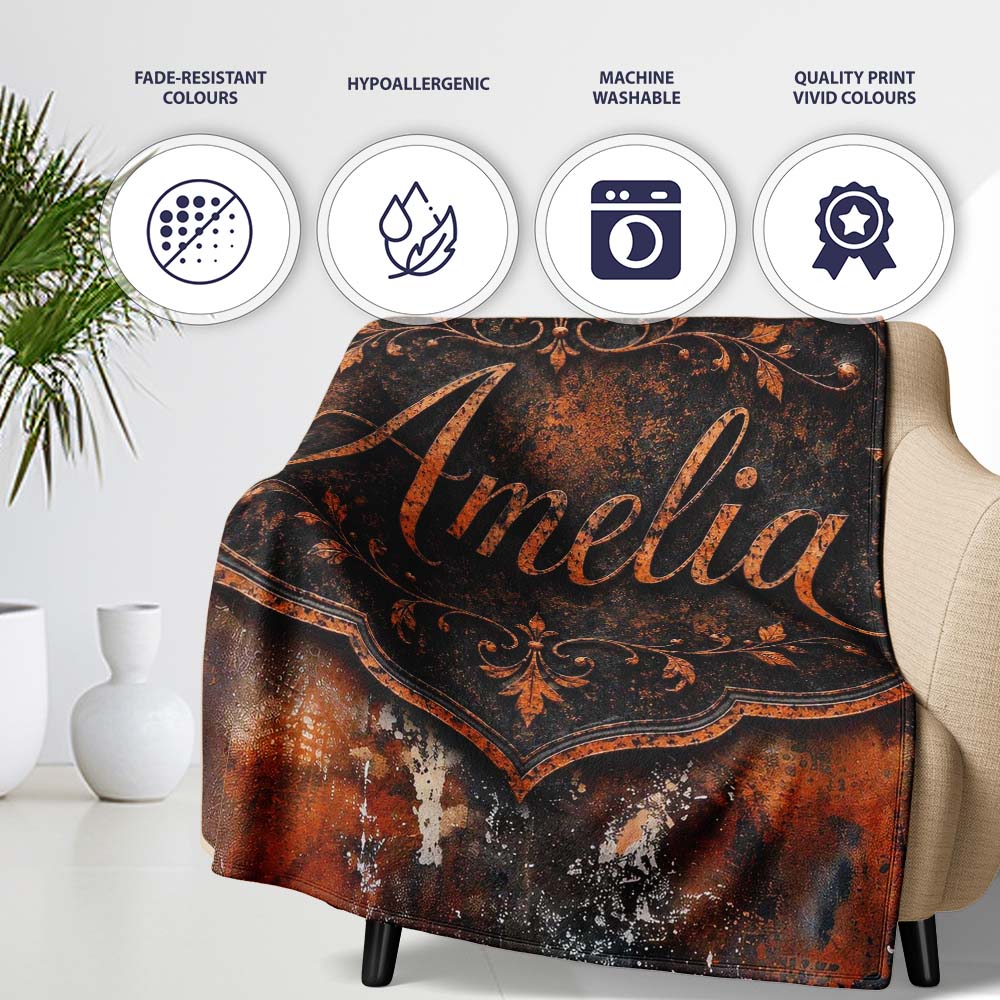 Burnt Orange Rust Abstract Texture Industrial Grunge Seamless Lovely Personalised Custom Name Super Soft Fleece Blanket Bed Sofa Throw