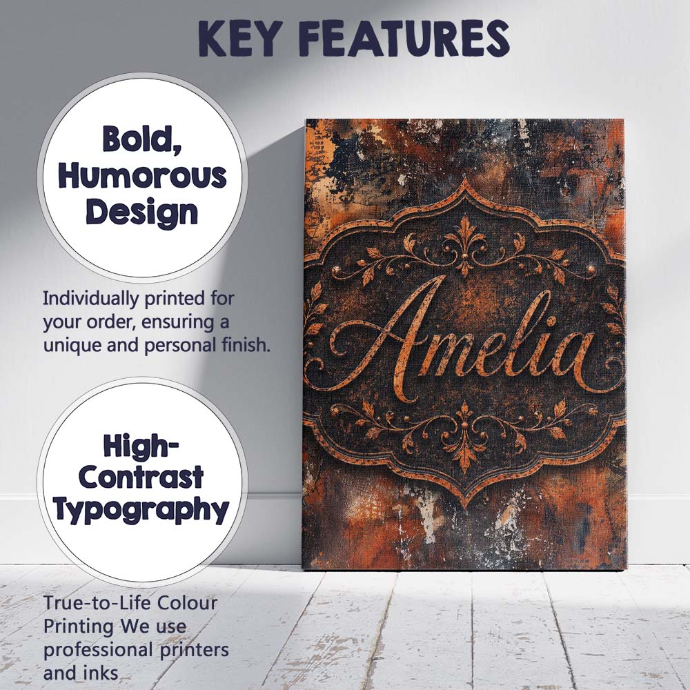 Personalised Name Burnt Orange Rust Abstract Custom Bespoke Contemporary Display Canvas Wall Art Print Decor Picture Ready to Hang