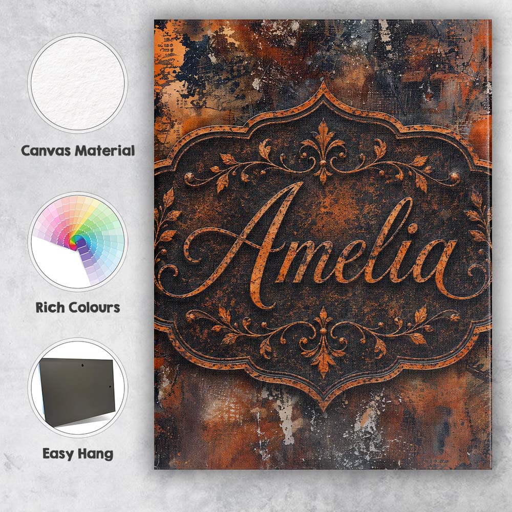 Personalised Name Burnt Orange Rust Abstract Custom Bespoke Contemporary Display Canvas Wall Art Print Decor Picture Ready to Hang
