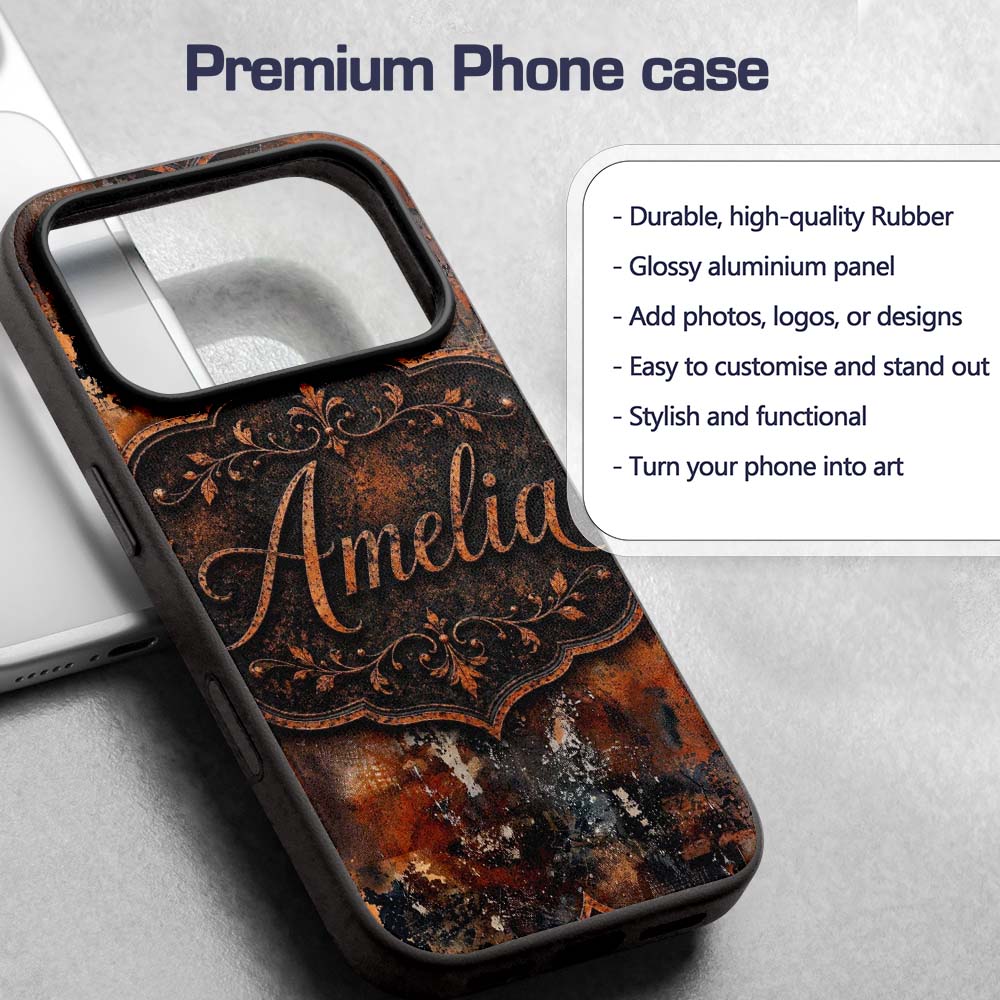Burnt Orange Rust Abstract Texture Industrial Custom Name Protective Phone Case Mobile Cover Durable Everyday Smartphone Shock Resistant